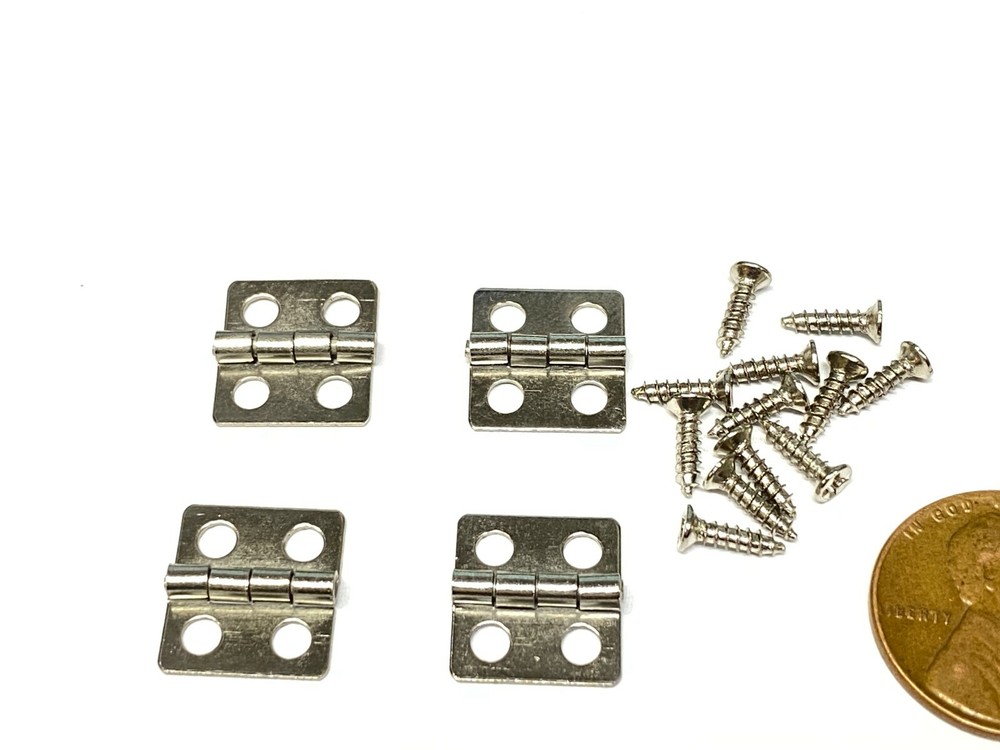 4 x Silver 12mm x 13mm Cabinet Door Hinge 4 Holes Antique doll small Vintage E18