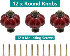 12pcs Rust Red Vintage Ceramic Cabinet Knobs, Dresser Handles with Mounting Scre