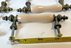 6 Ceramic and Brass 5” Dresser Drawer Pulls Almond Cabinet Handles With Screws