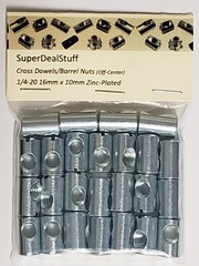 (25) Cross Dowels/Barrel Nuts – 1/4-20 16mm X 10mm Zinc-Plated Off-Centered CNC