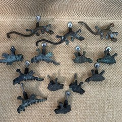Lot of 13 Mexican Verdigris Metal Southwestern Drawer Pulls Frog Turtle Lizard