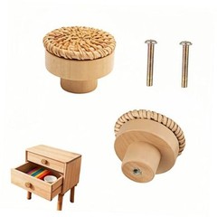 Handwoven Bohemian Drawer Knobs – Natural Rattan & Solid Beech Wood Cabinet