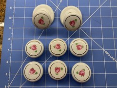 Vintage Shabby Chic Pink Rose Ceramic Drawer Knobs & Backplates – 8 Piece Lot