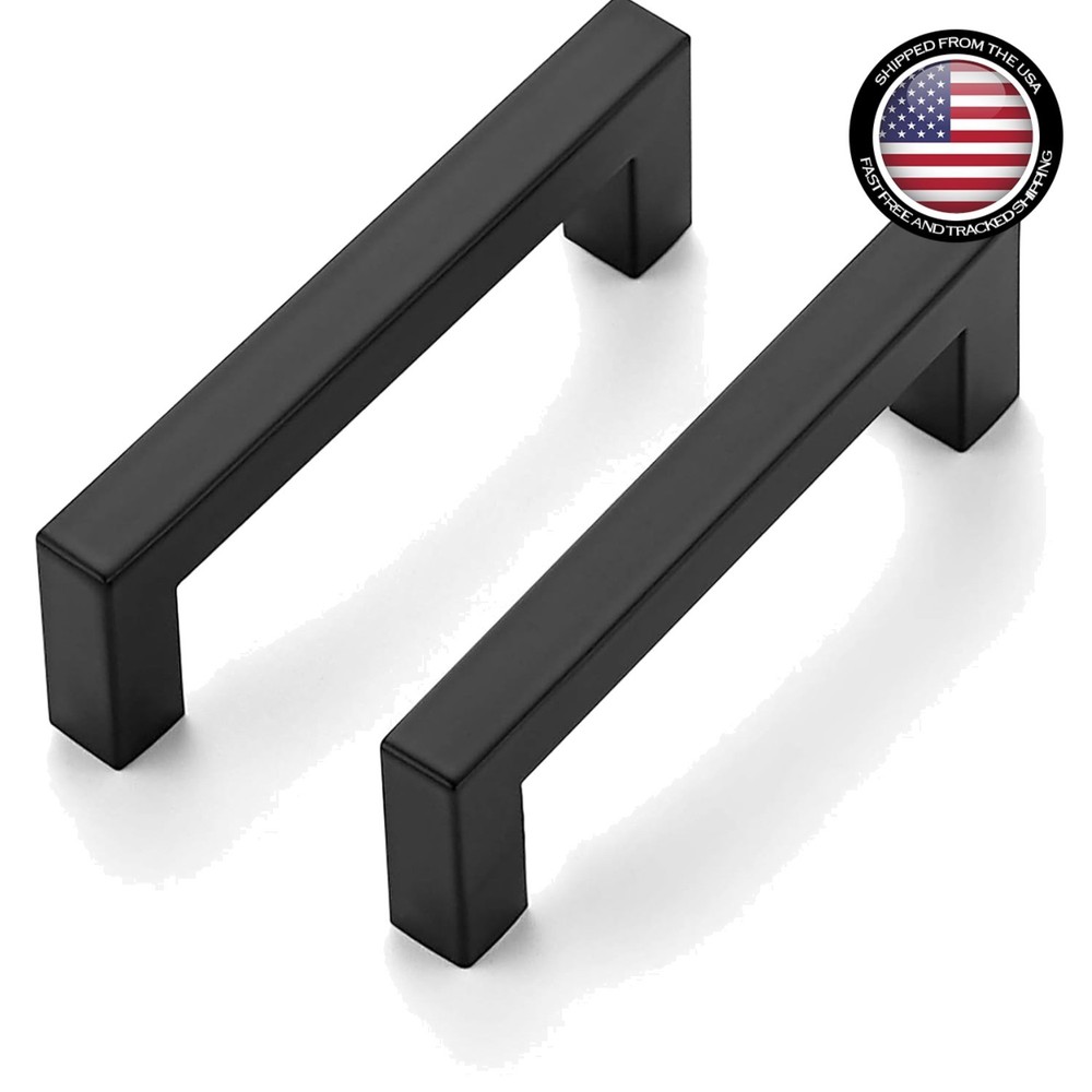 Sleek 10-Pack 3-3/4 Inch Stainless Steel Cabinet Pulls – Matte Black Finish