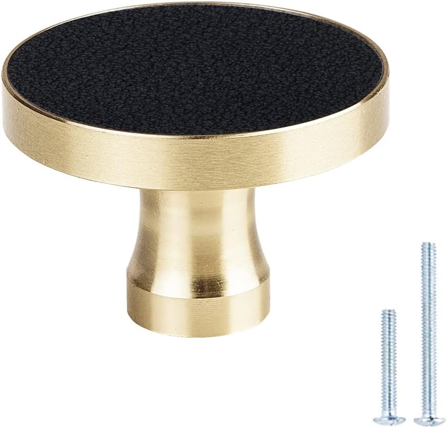 2 Pack Solid Brass Knobs,Round Black Knobs for Cabinets and Drawers,Gold Kitche