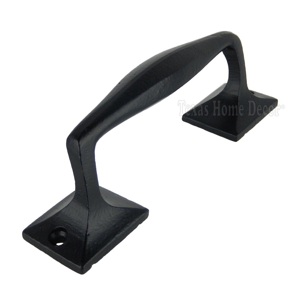 Black Drawer Pull Cast Iron Elegant Design Curved Door Handle 6 1/8″ w/ Screws