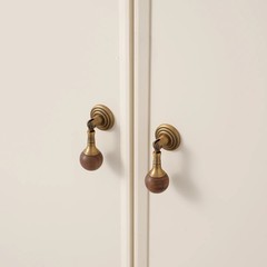 Vintage Handmade Round Knob – Solid Walnut & Brass Pull for Cabinet Drawer