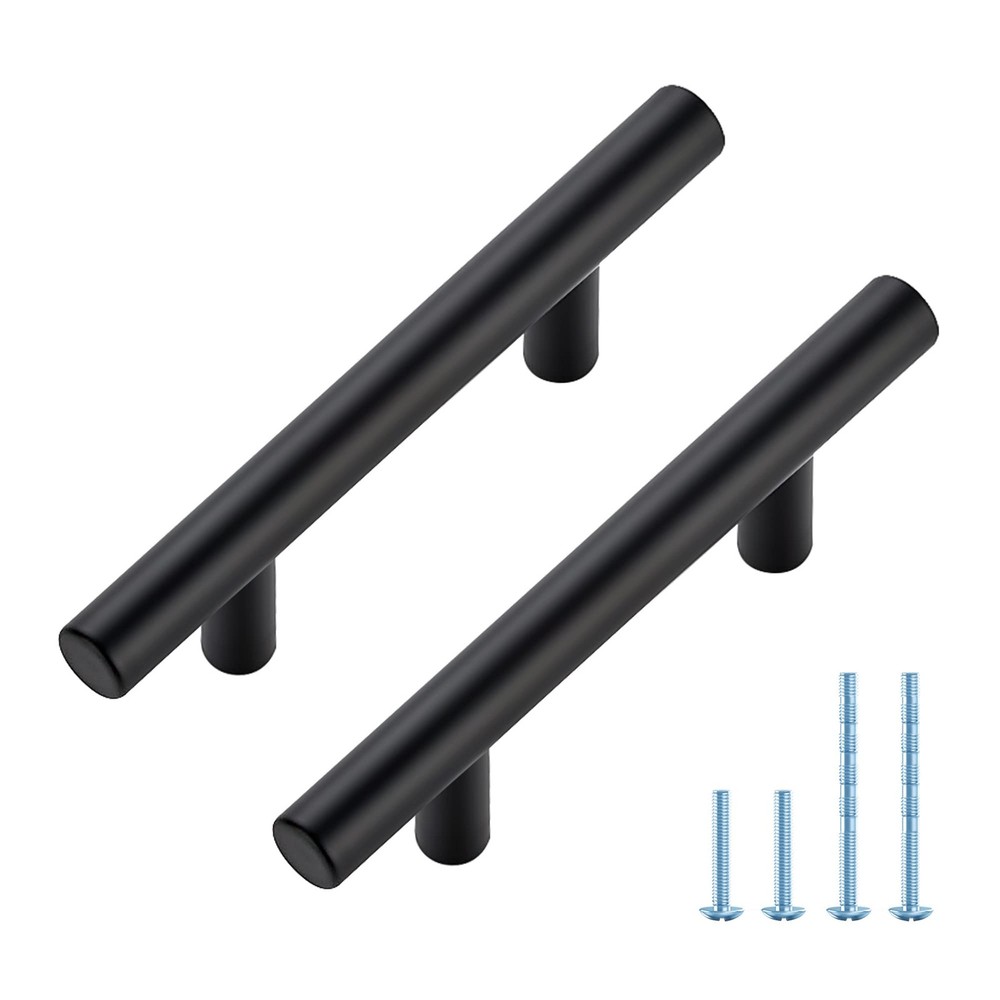 30 Pack 5 Inch Cabinet Pulls, 3 76mm Hole Center, Matte Black, Steel, Drawer