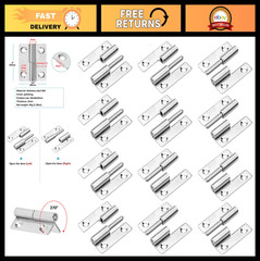 12 Pack H Shaped Lift Off Hinges for Cabinet Doors, 2″ x 1-3/8″, Durable Stainle