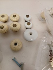 Vintage Porcelain Cabinet Knob & Hardware Lot White Speckled Belwith Pulls