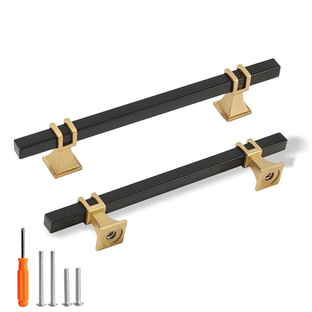 Redunest Cabinet Pulls Matte Black and Gold Cabinet Handles, 10 Pack 5 Inch K…