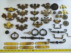 Vintage lot of 41 Brass & Metal Drawer Pulls Knobs Assorted Salvage Parts