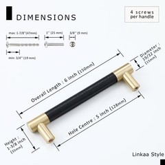 10 Pack丨5 Inch Black and Gold Kitchen Cabinet Pulls Handles Black Leather Dra…