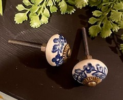 6: Antique Blue white Porcelain Ceramic Floral Drawer Cabinet Knobs Pulls 1.25″