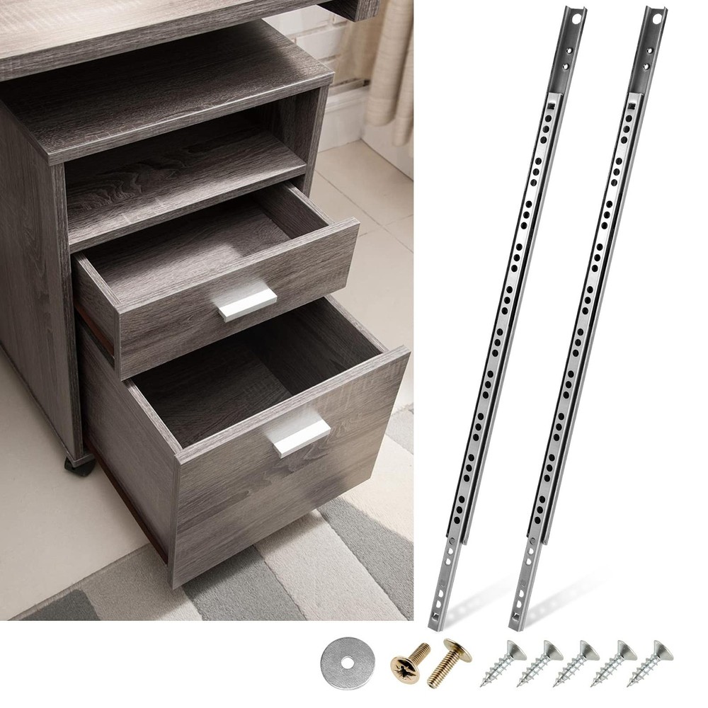 Masendelk 2pcs Ball Bearing Drawer Slides 16 Inch / 406mm, 2 16 Inch, Silver