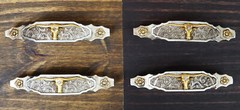 Set Of 4 Western Longhorn Cattle Bull Lace Concho Drawer Cabinet Bar Pulls 6″L