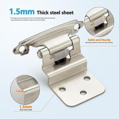 50 Pack (25 Pairs) 3/8 Inch Insert Kitchen Cabinet Hinges, Satin Nickel Self