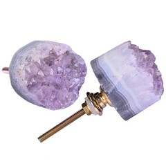 Set of 2 Amethyst Drawer Knobs Crystal Stone Cabinet Knobs Kitchen Cupboard P…