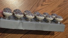 12-Pack Round Ceramic Cabinet Knobs White Black Red Floral, Polished Silver draw