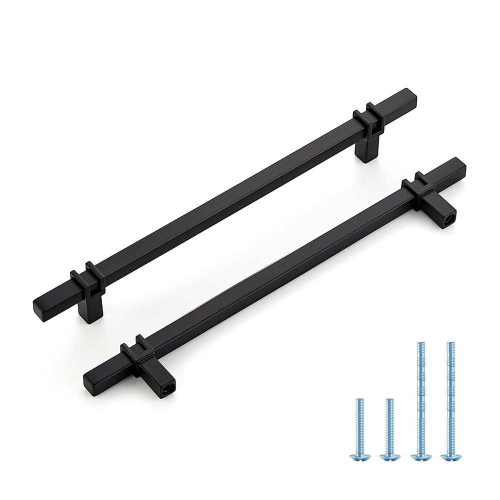 10 PCS 7-1/2 inch Black Cabinet Handles Matte Black Zinc Alloy Square Bar Pulls