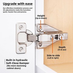 2 PCS Full Overlay Soft Close Cabinet Hinges for Kitchen Cabinets – 105° Face…