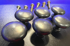 Cabinet Knobs ~ Black Distressed Finish ~ Round Mushroom Drawer Pulls ~ Lot of 6