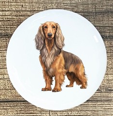 BROWN LONGHAIR DACHSHUND DOG STANDING WHITE CERAMIC KITCHEN CABINET DRESSER KNOB