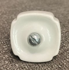 Antique Vtg White Porcelain Ceramic Drawer Knob Square Cabinet Pull Art Deco