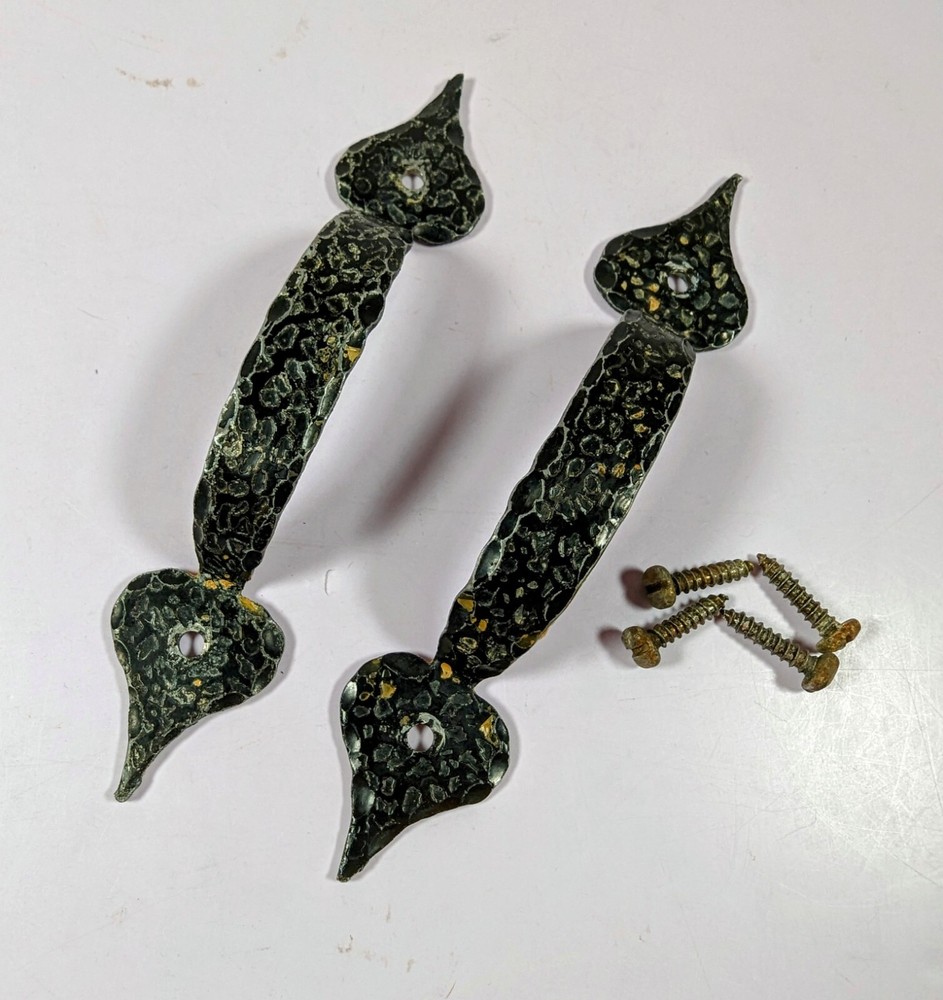 Antique Hammered Metal Drawer Pulls Handles Black Reclaimed Set of 2