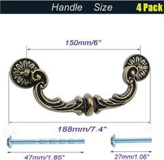 4Pcs Vintage Drop Bail Pull Handles- 6 Inch Hole Center Antique Bronze Cabinet