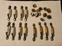 Vintage Porcelain Wood Brass Drawer Pull Assorted 5″ Handles Knobs Lot Of 24