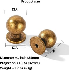 Solid Brass Finish Kitchen Cabinet Knobs – 1 Inch, 10 Pack