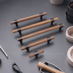 MFYS Walnut & Black Drawer Pulls Wooden Dresser Knob Kitchen Cabinet Knob Handle