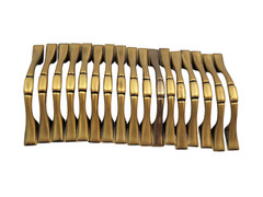 17 Cabinet Drawer Pulls Brushed Gold Tone Metal 5″ Long 3″ Screw Span As Is