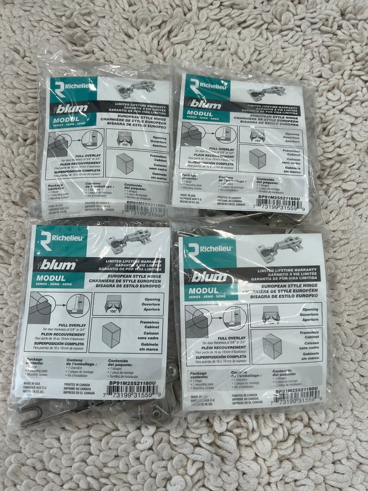 NIP new Richelieu blum compact european style hinge lot 4 100 degree opening
