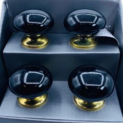 Black Ceramic Drawer Pulls Knob Gold Furniture Cabinet Hardware Set 4 Retro Casa