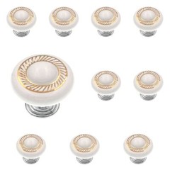 Pack of 10 P3644-CHW White Porcelain 1 3/8″ Cabinet Knob Chrome Base Hickory