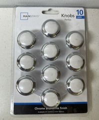 Mainstays Knobs 10 Pack 2007144 Chrome/White Finish W/Hardware NIP ML53A