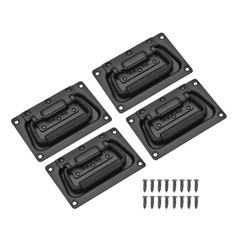 4Pcs 5.12″x3.43″ Spring Loaded Recessed Handle with Rubber Grip&Screws, Black
