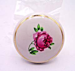 Lot of 10 Vintage NOS Ceramic Cabinet or Drawer Pull Knobs Pink Rose Design