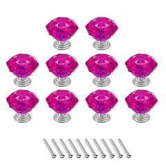 10 Pcs Crystal Drawer Knobs 24 mm Dresser Knobs for Cupboard, Rose Red/Silver