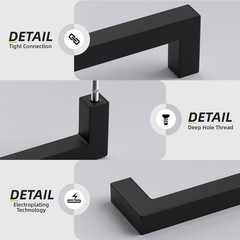 5 PCS 33/4in 96mm Black Square Bar Cabinet Drawer Pull Handles Stainless