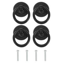 Single Hole Ring Pull 1.89×1.34, 4 Pcs Drawer Handles with Screws for Black