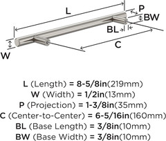 Bar Pulls 6-5/16 Inch (160 Mm) Center to Center Satin Nickel Cabinet Pull – 10 P