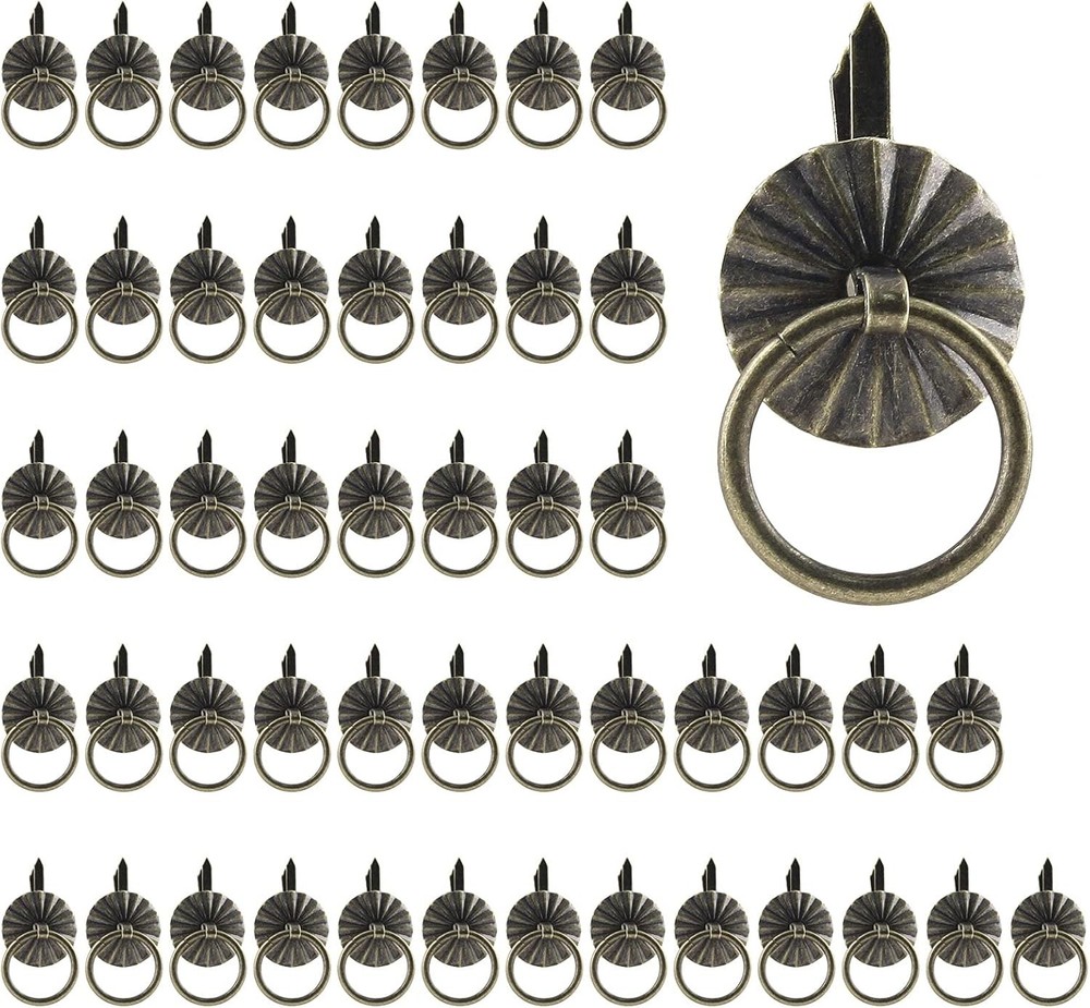 Jiozermi 50 Pcs Mini Pull Handle, Metal Ring Pull Handles, Small Drawer Pulls
