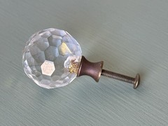 Set 6 Brass Faceted Glass Ball Crystal Knobs Glass Pulls Drawers Cabinets As-Is
