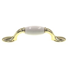 Avante Polished Brass White Ceramic Center 3″ Ctr. Cabinet Pull Handle 38022BPWT