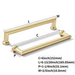 6Inch 152mm Matte Gold Cabinet Pulls Brushed Satin Handles Kitchen 2 PCS