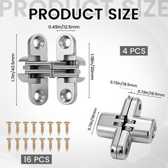 4 PCS Stainless Steel 180 Degree Hidden Hinges for Cabinet Doors, Invisible C…