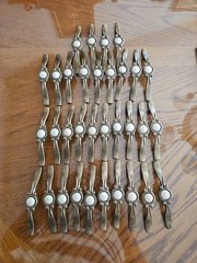 33 Handle Pulls White Ceramic Antique Brass 3 In Center. Made In Canada.